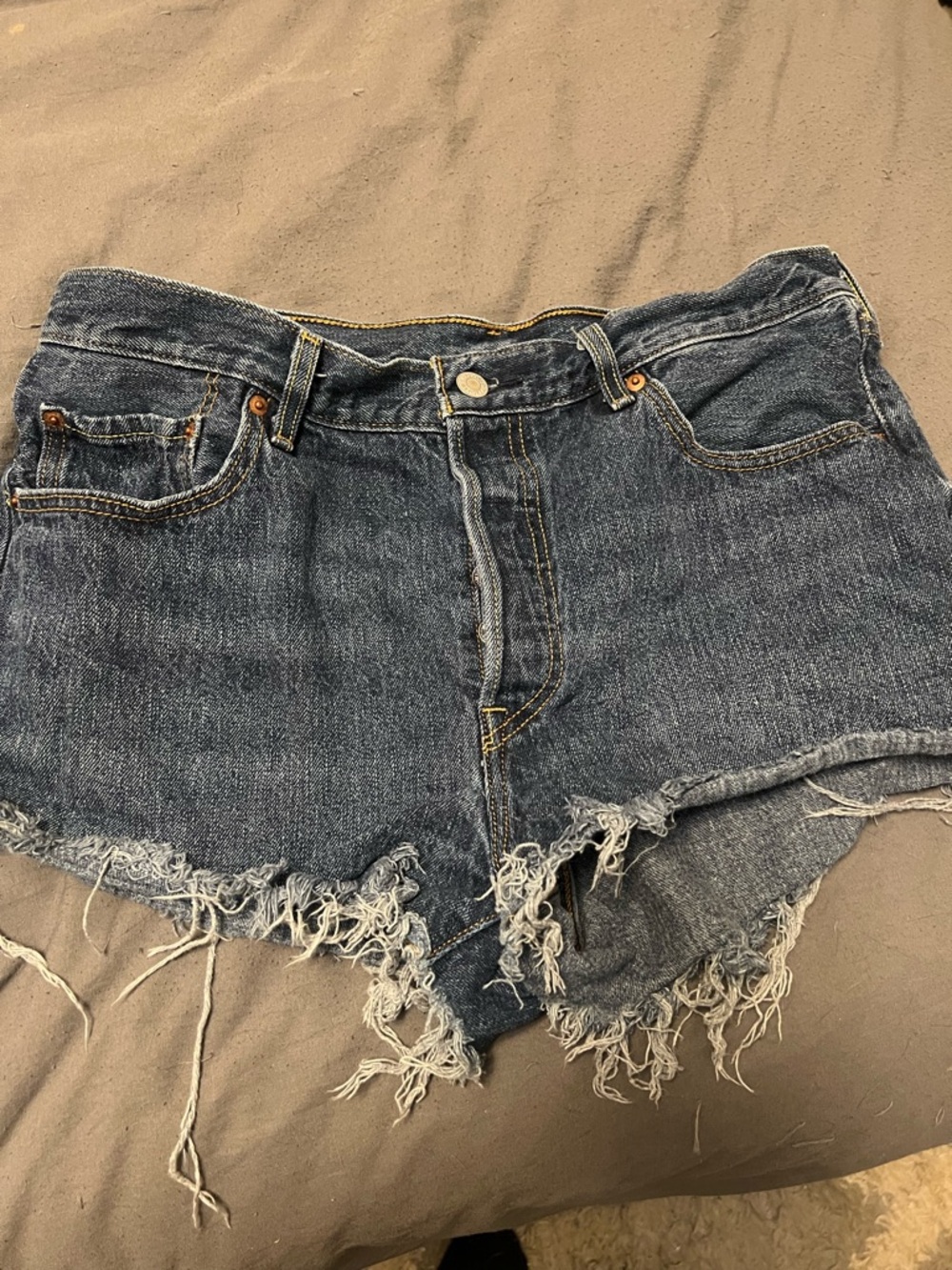 Levi's Distressed Dark Blue Denim Cutoff Shorts